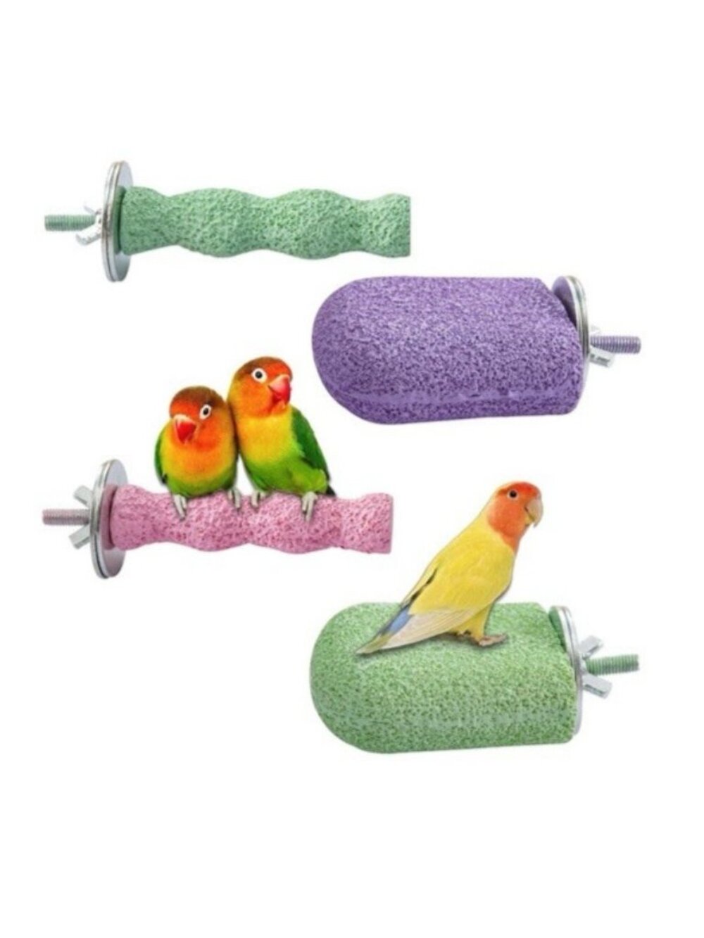 4pc Bird Beak Grinding Stone Perch Set Parrot Cage Accessories Budgie Cockatiel